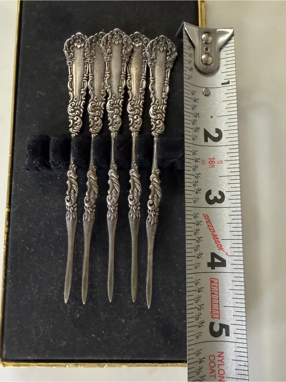 Vintage Set of 5 Ornate Silver-Color Cocktail or seafood Forks in baroque style